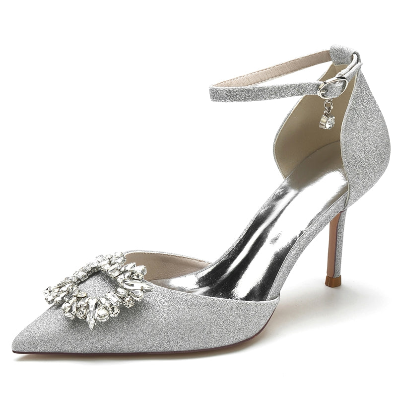 Luxurious Closed-Toe High Heel Bridal Shoes for Women with Square Rhinestone