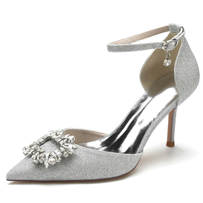 Luxurious Closed-Toe High Heel Bridal Shoes for Women with Square Rhinestone