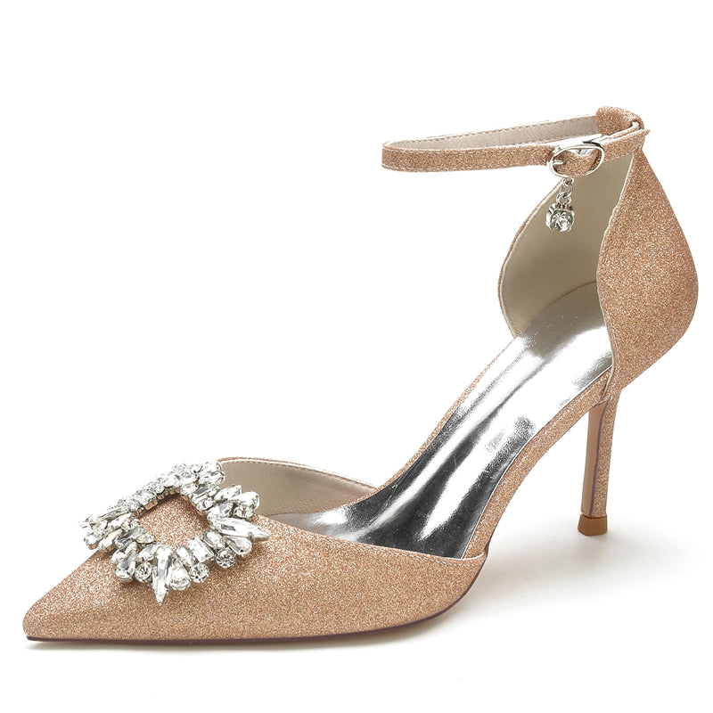 Luxurious Closed-Toe High Heel Bridal Shoes for Women with Square Rhinestone