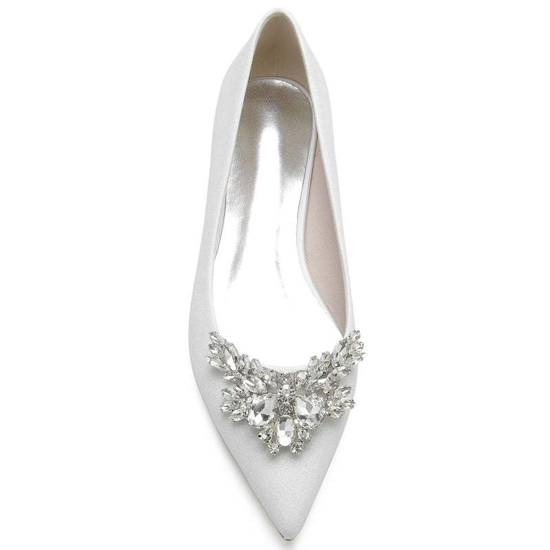 Classic White Bridal Shoes for Women with Delicate Rhinestone Closed Toe and Low Heel