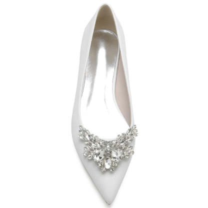Classic White Bridal Shoes for Women with Delicate Rhinestone Closed Toe and Low Heel
