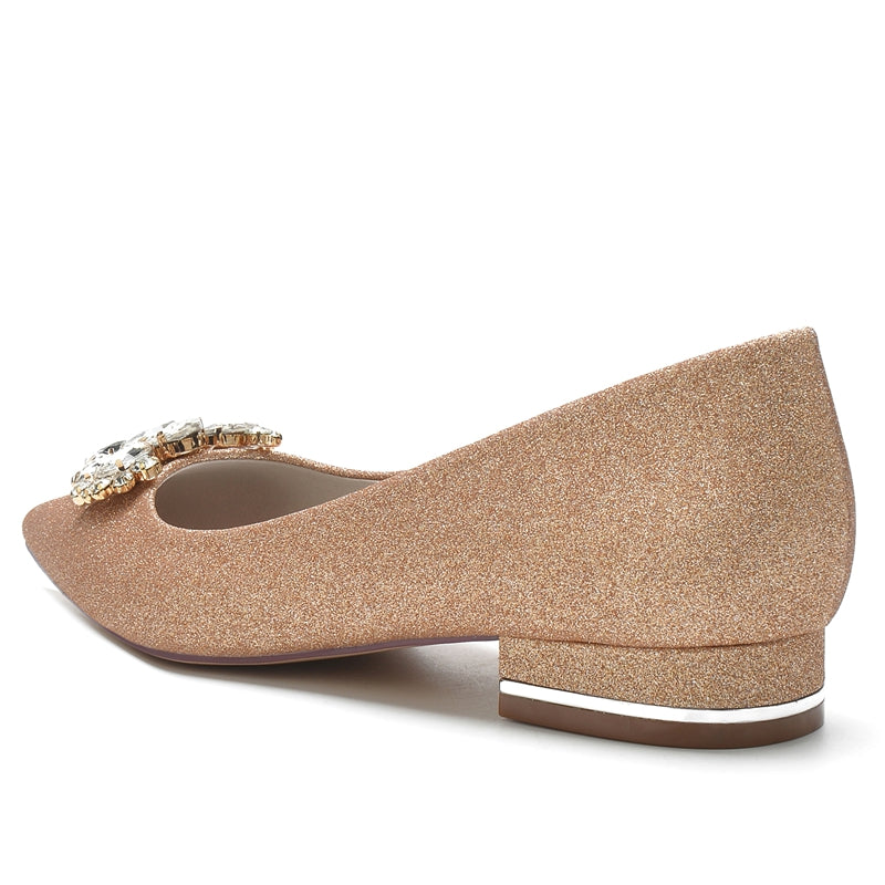 Elegant Closed-Toe Flat Heel Bridal Shoes for Women with Rhinestone