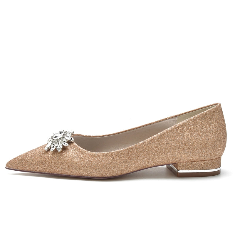 Sparkling Bridal Shoes for Women with Rhinestone Pointed Toe and Flat Heel