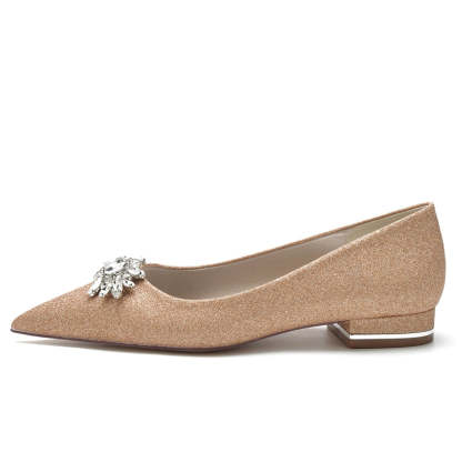 Sparkling Bridal Shoes for Women with Rhinestone Pointed Toe and Flat Heel