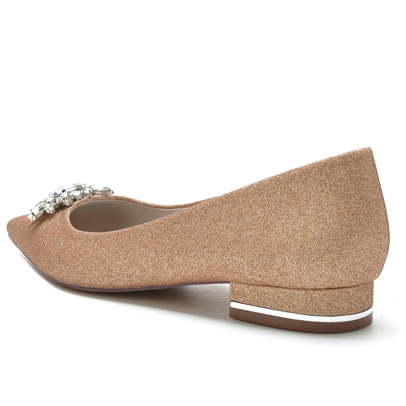 Sparkling Bridal Shoes for Women with Rhinestone Pointed Toe and Flat Heel