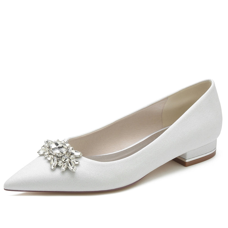 Sparkling Bridal Shoes for Women with Rhinestone Pointed Toe and Flat Heel