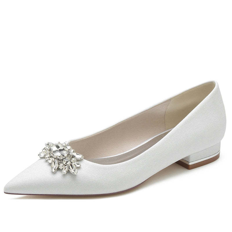 Sparkling Bridal Shoes for Women with Rhinestone Pointed Toe and Flat Heel