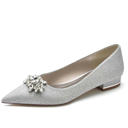 Sparkling Bridal Shoes for Women with Rhinestone Pointed Toe and Flat Heel