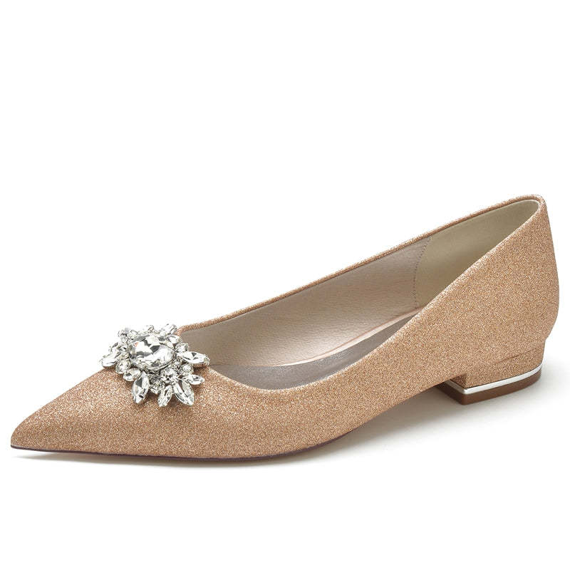 Sparkling Bridal Shoes for Women with Rhinestone Pointed Toe and Flat Heel