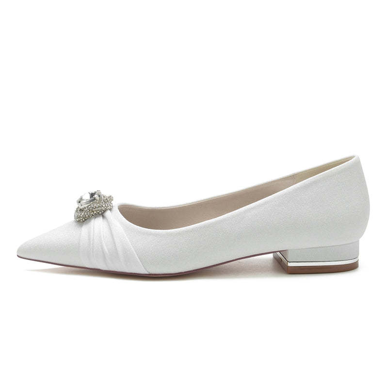 Elegant Bridal Shoes for Women with Rhinestone Beadings and Ruffles in Pointed Toe