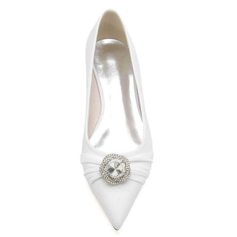Elegant Bridal Shoes for Women with Rhinestone Beadings and Ruffles in Pointed Toe