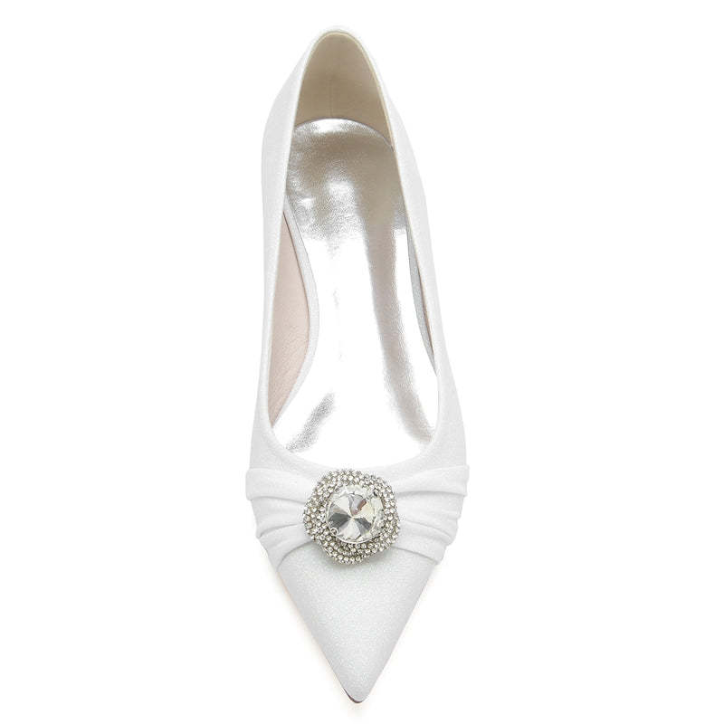 Elegant Bridal Shoes for Women with Rhinestone Beadings and Ruffles in Pointed Toe