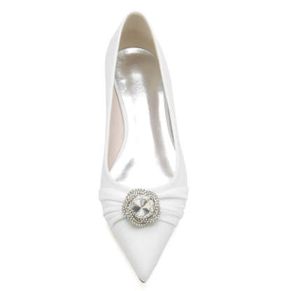 Elegant Bridal Shoes for Women with Rhinestone Beadings and Ruffles in Pointed Toe