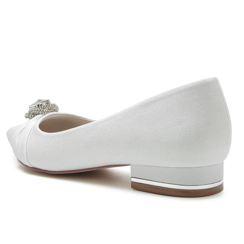 Elegant Bridal Shoes for Women with Rhinestone Beadings and Ruffles in Pointed Toe