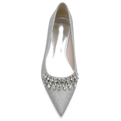 Bridal Shoes for Women with Pointed Toe and Low Heel Simple Design Featuring Curved Rhinestone
