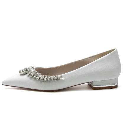 Bridal Shoes for Women with Pointed Toe Square Heel and Asymmetrical Rhinestone Design