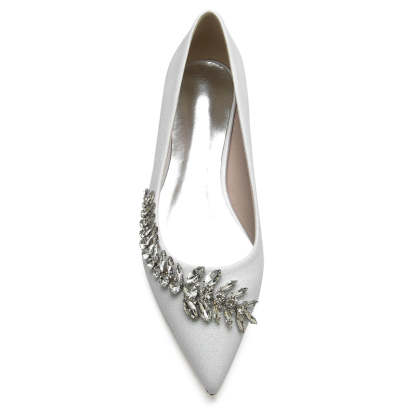 Bridal Shoes for Women with Pointed Toe Square Heel and Asymmetrical Rhinestone Design
