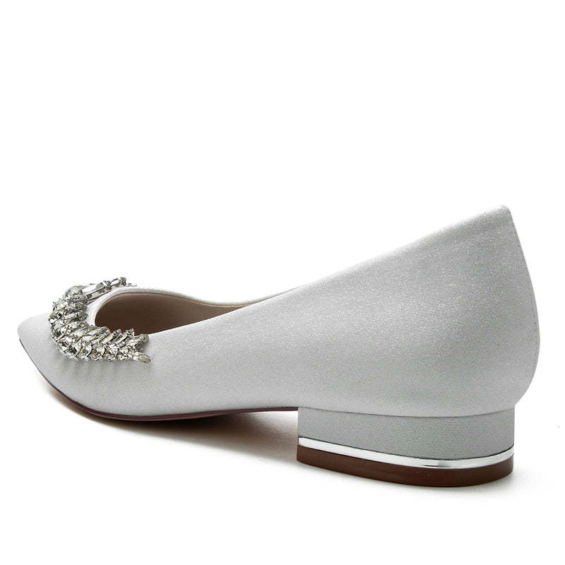 Bridal Shoes for Women with Pointed Toe Square Heel and Asymmetrical Rhinestone Design