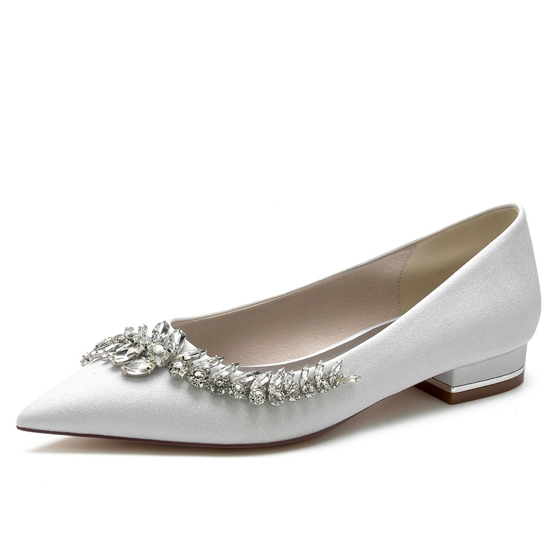 Bridal Shoes for Women with Pointed Toe Square Heel and Asymmetrical Rhinestone Design