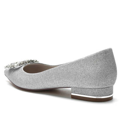 Elegant Closed-Toe Flat Heel Bridal Shoes for Women with Square Rhinestone