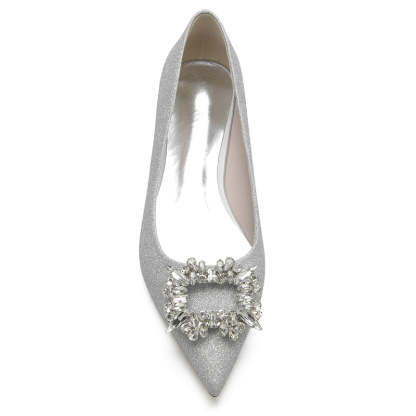 Elegant Closed-Toe Flat Heel Bridal Shoes for Women with Square Rhinestone