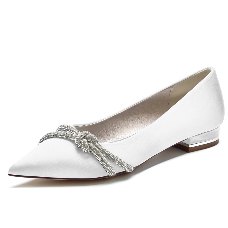 Bridal Shoes for Women with Pointed Toe and Low Heel Adorned with Mini Beadings