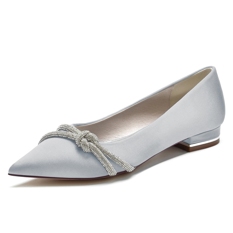 Bridal Shoes for Women with Pointed Toe and Low Heel Adorned with Mini Beadings
