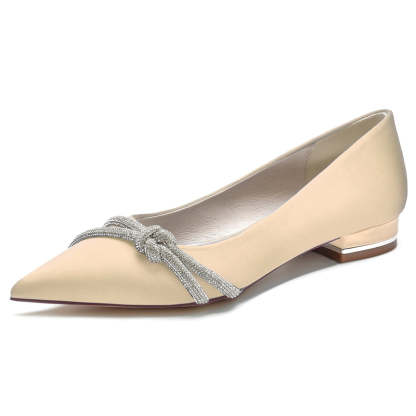 Bridal Shoes for Women with Pointed Toe and Low Heel Adorned with Mini Beadings