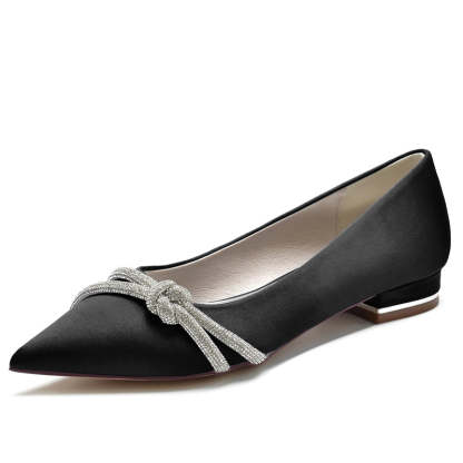 Bridal Shoes for Women with Pointed Toe and Low Heel Adorned with Mini Beadings