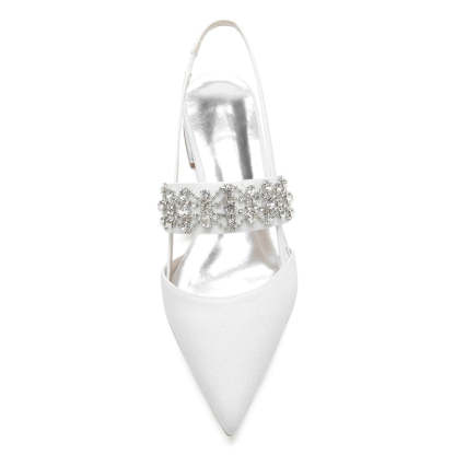 White Closed-Toe Bridal Slip-Ons for Women with Buckle Rhinestones & Beadings