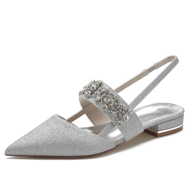 White Closed-Toe Bridal Slip-Ons for Women with Buckle Rhinestones & Beadings