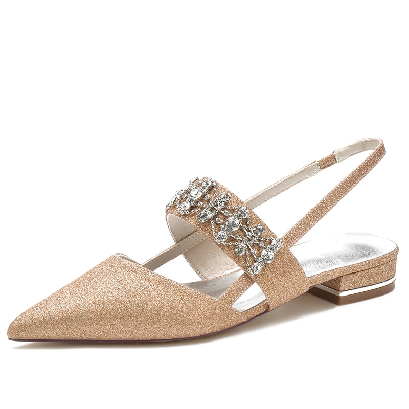 White Closed-Toe Bridal Slip-Ons for Women with Buckle Rhinestones & Beadings