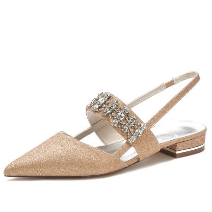 White Closed-Toe Bridal Slip-Ons for Women with Buckle Rhinestones & Beadings