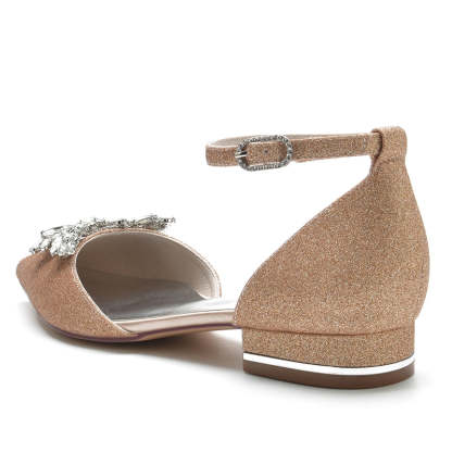 Luxurious Women's Bridal Shoes with Delicate Rhinestone and Buckle Pointed Toe Flat Heel