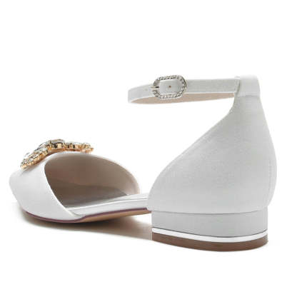 Elegant Bridal Shoes for Women with Rhinestone Buckle and Pointed Toe Flat Heel