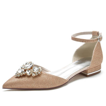 Elegant Bridal Shoes for Women with Rhinestone Buckle and Pointed Toe Flat Heel