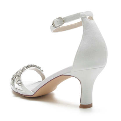 Silver Peep Toe Bridal Shoes for Women with Fashion Buckle and Asymmetrical Rhinestone