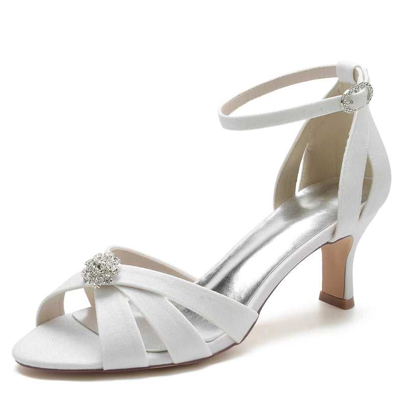 Bridal Shoes for Women with Sparkling Buckle and Crossed Straps Open Toe Rhinestone Design