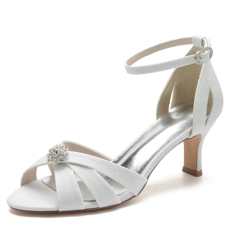 Bridal Shoes for Women with Sparkling Buckle and Crossed Straps Open Toe Rhinestone Design