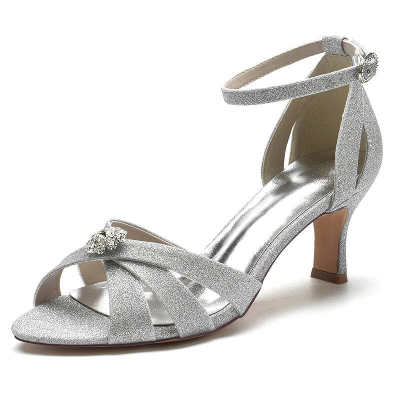 Bridal Shoes for Women with Sparkling Buckle and Crossed Straps Open Toe Rhinestone Design