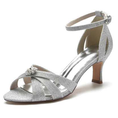 Bridal Shoes for Women with Sparkling Buckle and Crossed Straps Open Toe Rhinestone Design