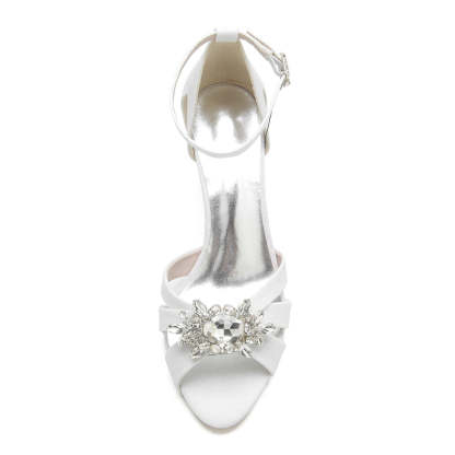 Elegant Peep Toe Bridal Shoes for Women with Crossed Straps and Exquisite Rhinestone