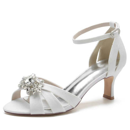 Elegant Peep Toe Bridal Shoes for Women with Crossed Straps and Exquisite Rhinestone