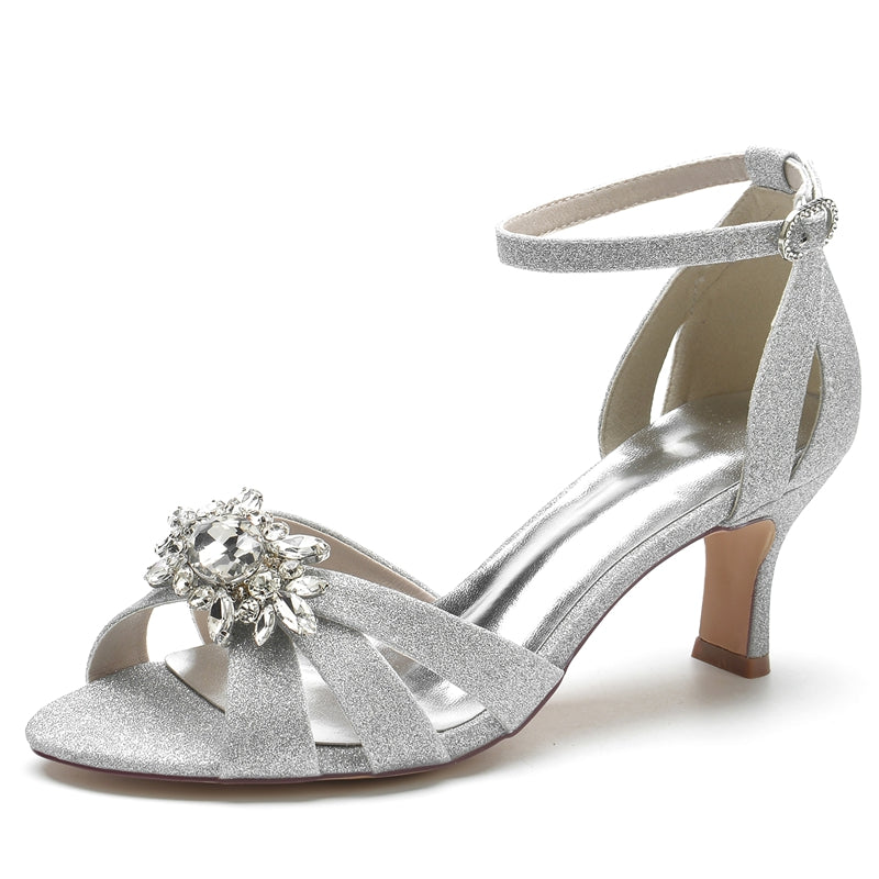 Elegant Peep Toe Bridal Shoes for Women with Crossed Straps and Exquisite Rhinestone