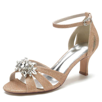 Elegant Peep Toe Bridal Shoes for Women with Crossed Straps and Exquisite Rhinestone