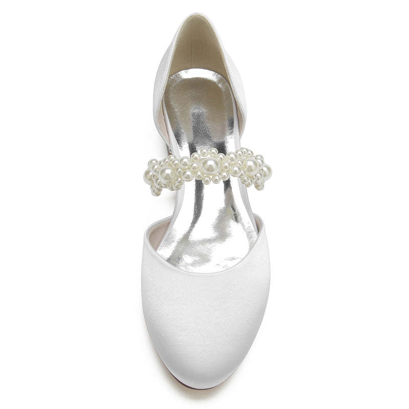 Elegant Bridal Shoes for Women with Pearl Straps Round Toe and Low Heel
