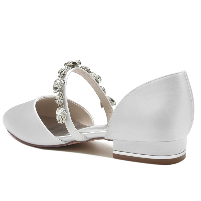 Elegant Rhinestone Strap Bridal Shoes for Women with Round Toe and Low Heel