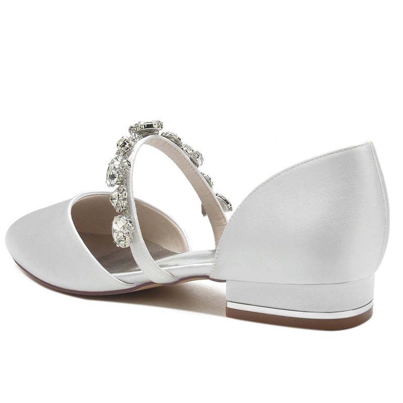 Elegant Rhinestone Strap Bridal Shoes for Women with Round Toe and Low Heel