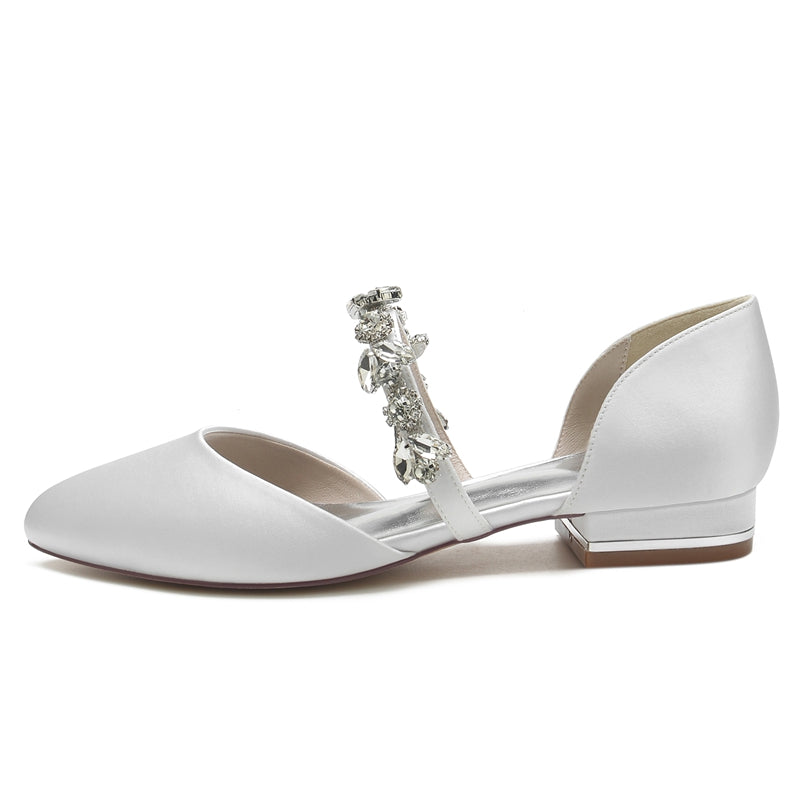 Elegant Rhinestone Strap Bridal Shoes for Women with Round Toe and Low Heel