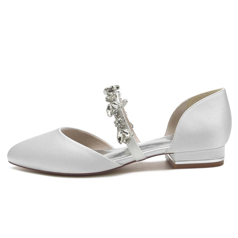 Elegant Rhinestone Strap Bridal Shoes for Women with Round Toe and Low Heel